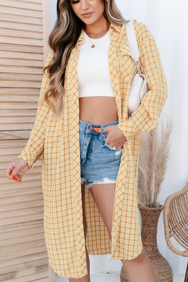 County Fair Oversized Plaid Long Shirt (Mustard) - NanaMacs