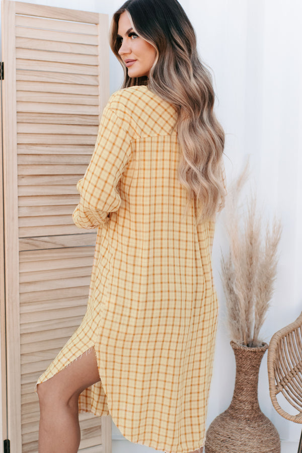 County Fair Oversized Plaid Long Shirt (Mustard) - NanaMacs