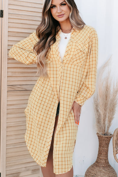 County Fair Oversized Plaid Long Shirt (Mustard) - NanaMacs