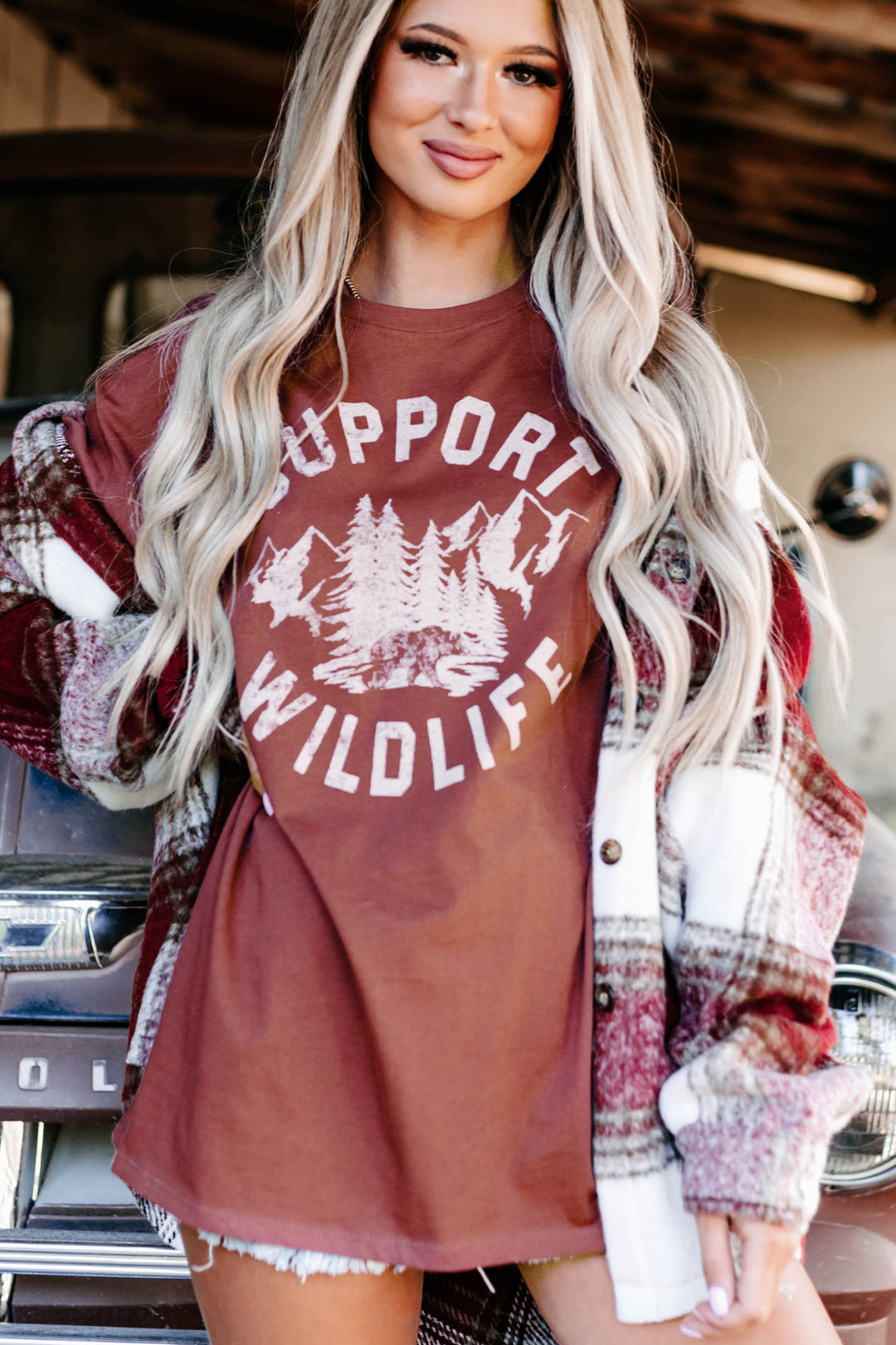 "Support Wildlife" Graphic Top (Red Brown) - NanaMacs