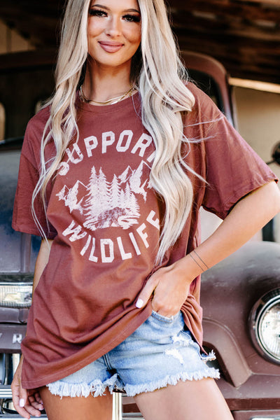 "Support Wildlife" Graphic Top (Red Brown) - NanaMacs