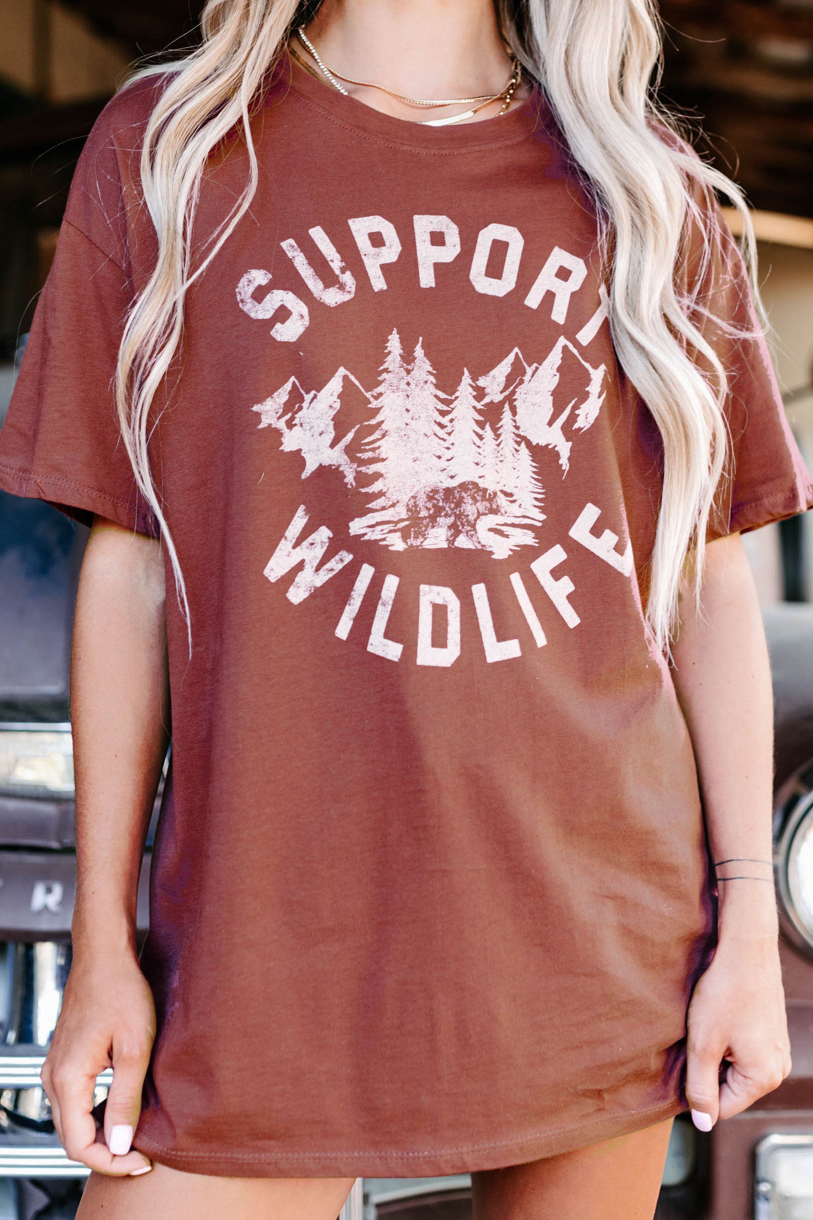 "Support Wildlife" Graphic Top (Red Brown) - NanaMacs