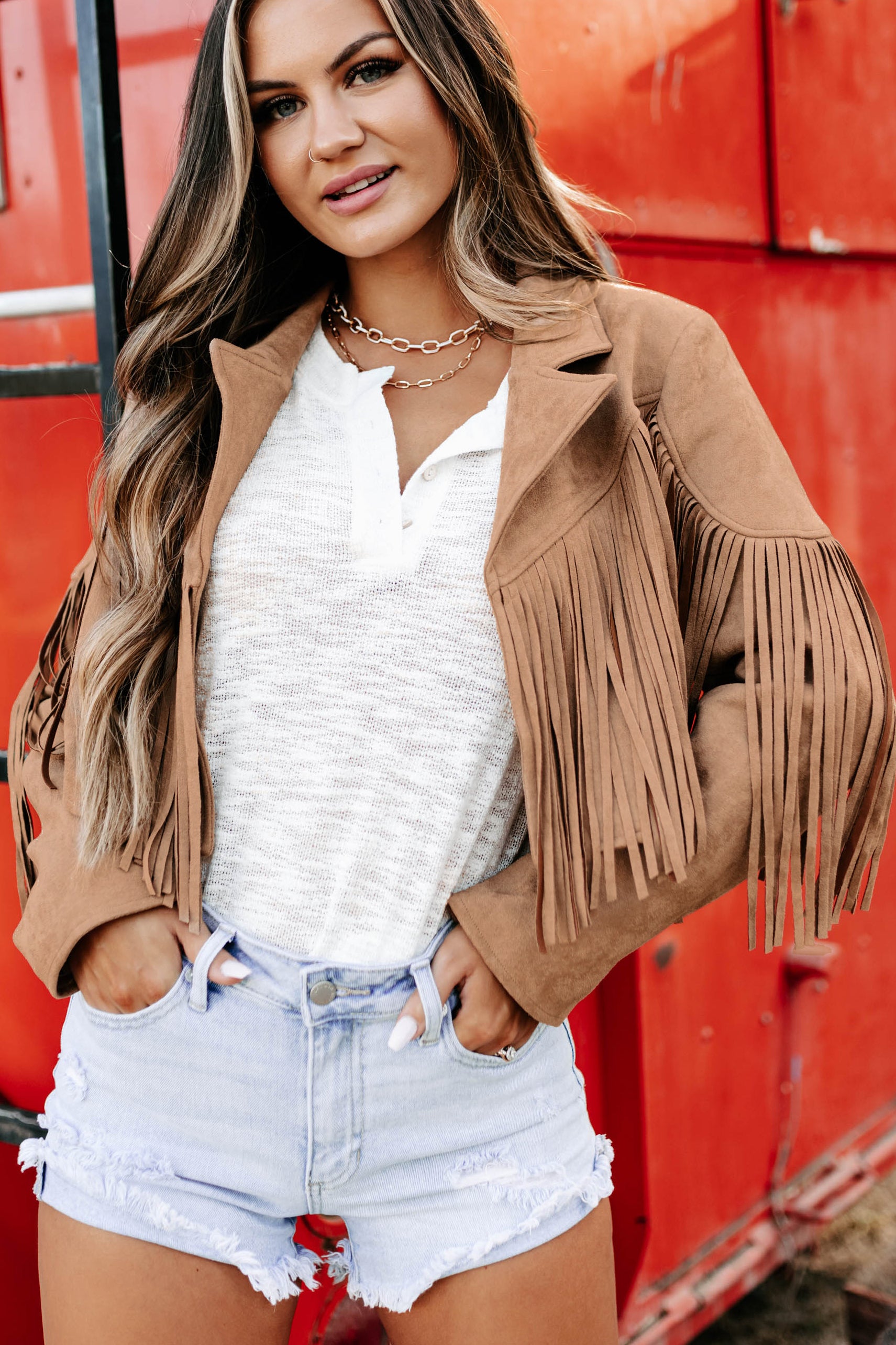 White suede fringe clearance jacket