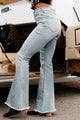 Logan High Rise Button-Fly Distressed Flare Jeans (Medium Denim) - NanaMacs