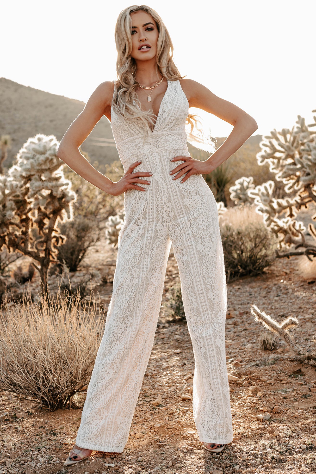 Celebrating Something Sleeveless Lace Jumpsuit (Ivory) - NanaMacs