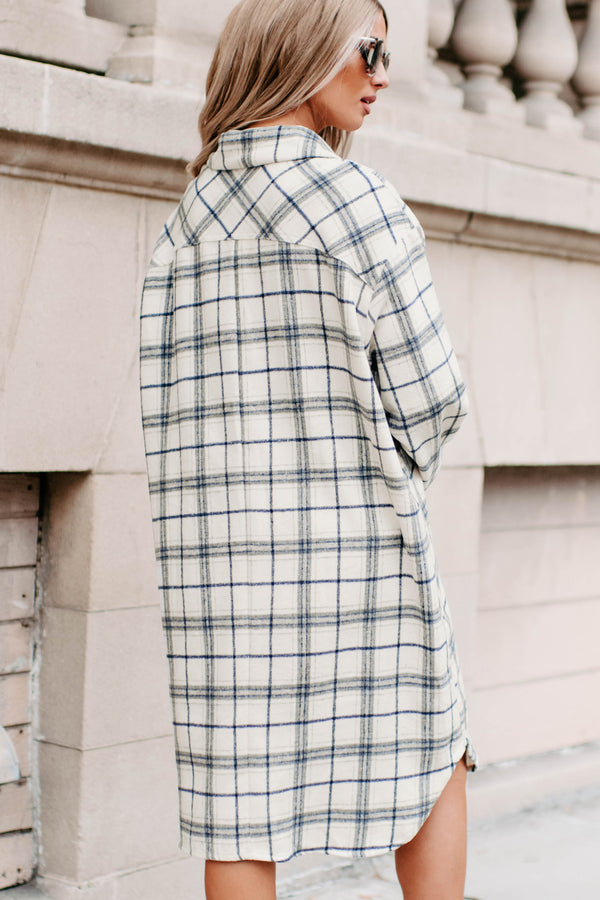 Hide Your Feelings Long Plaid Shacket (Ivory) - NanaMacs