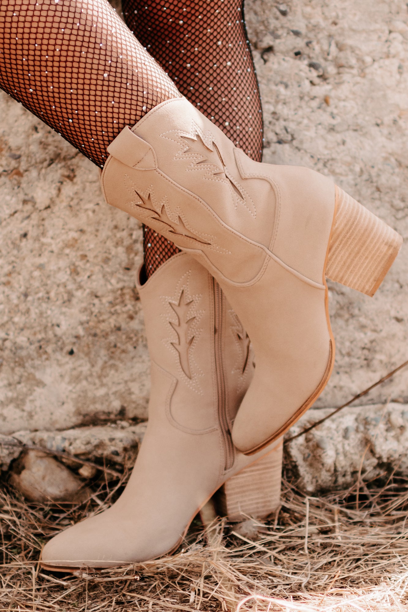 Don't Want Any Trouble Mid-Calf Western Booties (Taupe) - NanaMacs