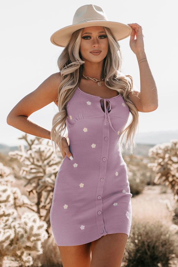 Little Dreamer Floral Embroidered Button-Front Bodycon (Grape) - NanaMacs