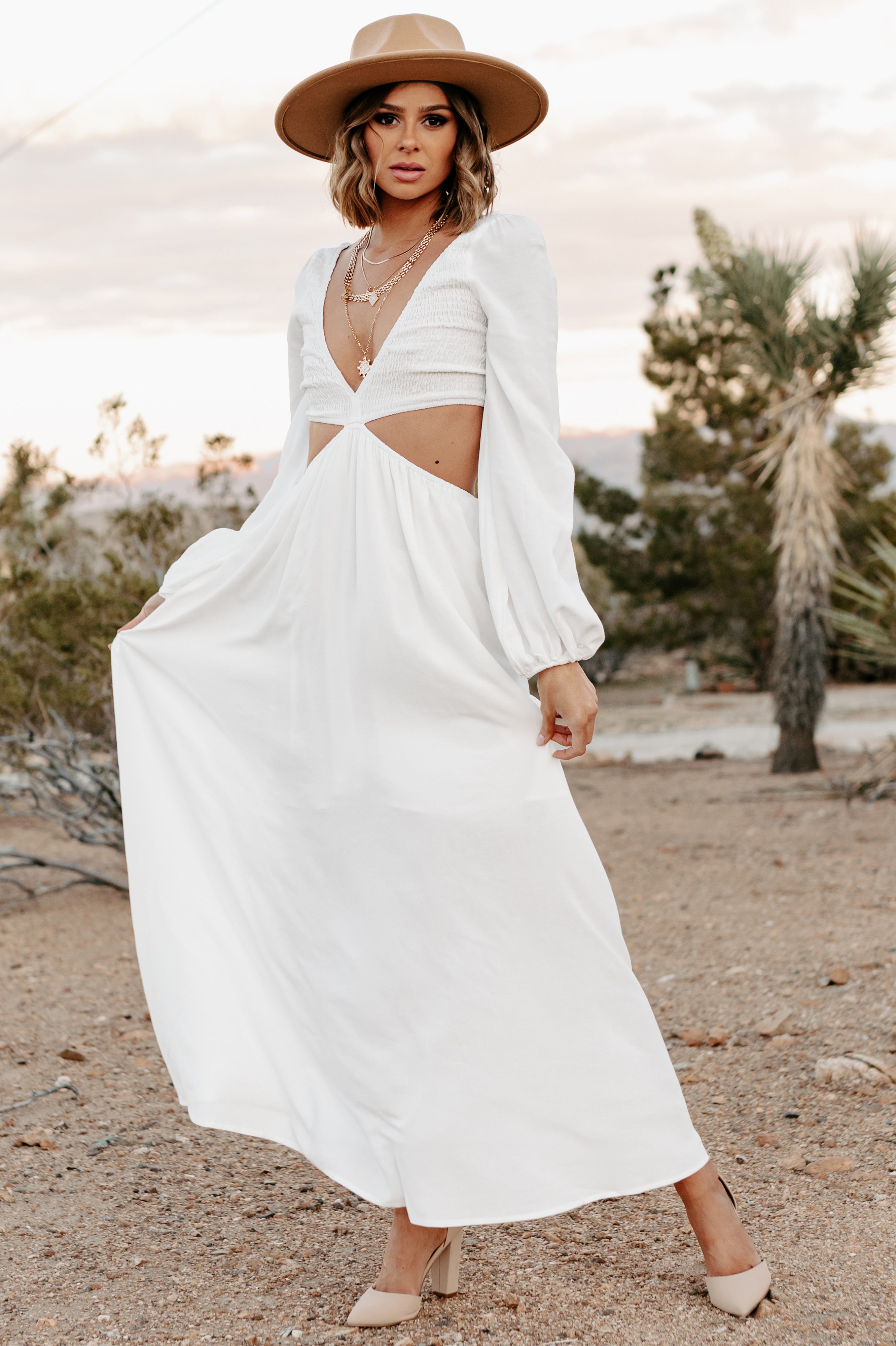 White long sleeve bohemian hotsell maxi dress