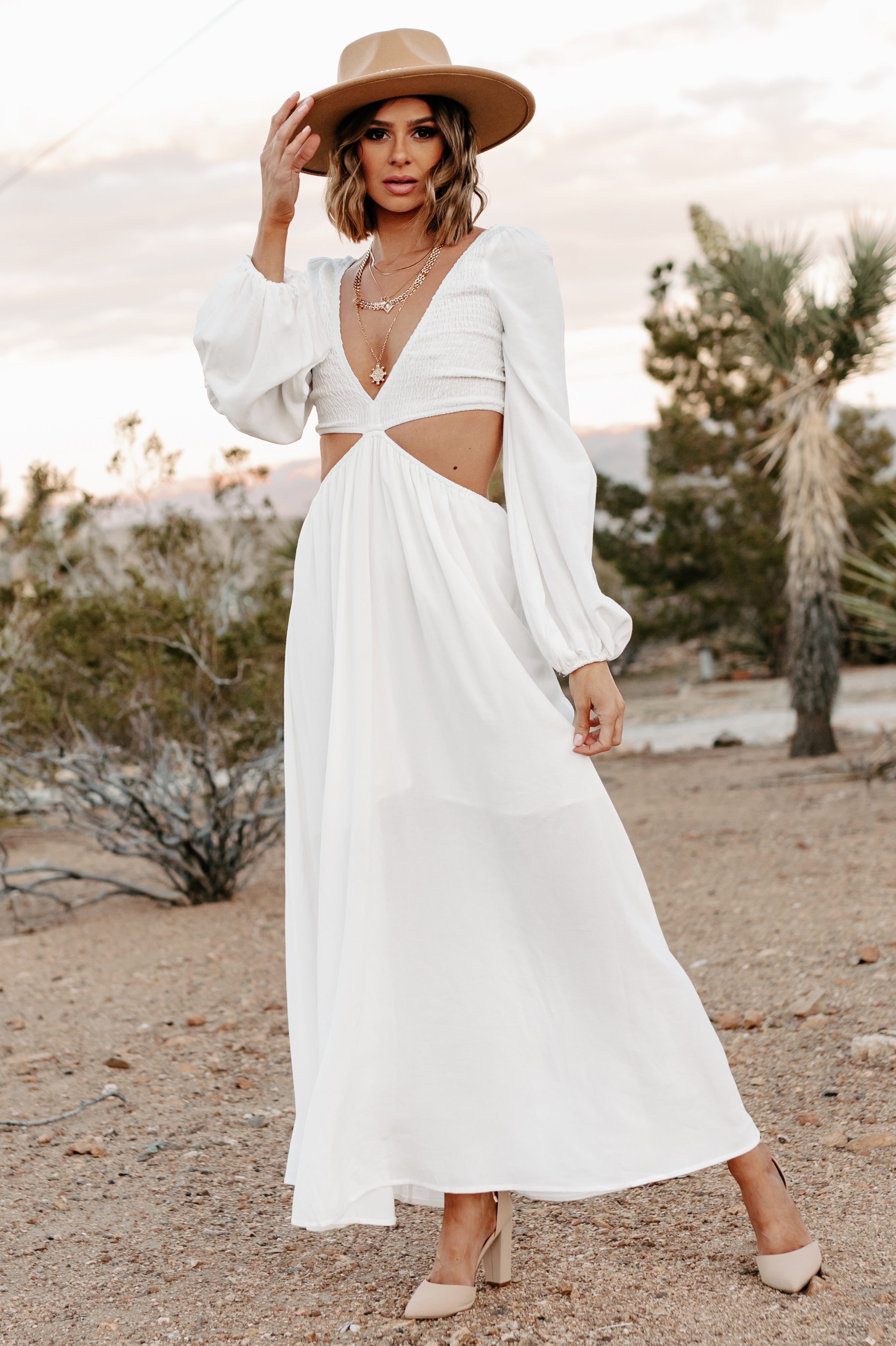 White long hotsell sleeve maxi