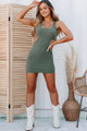The Moment Is Mine Ribbed Cut-Out Bodycon (Olive) - NanaMacs