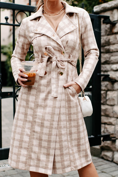 Ebb & Flow Plaid Trench Coat (Light Camel) - NanaMacs