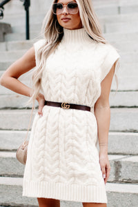 Single In Vail Sleeveless Turtle Neck Sweater Dress (Cream) - NanaMacs