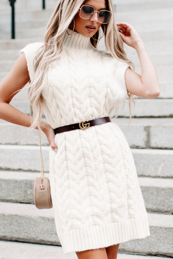 Single In Vail Sleeveless Turtle Neck Sweater Dress (Cream) - NanaMacs