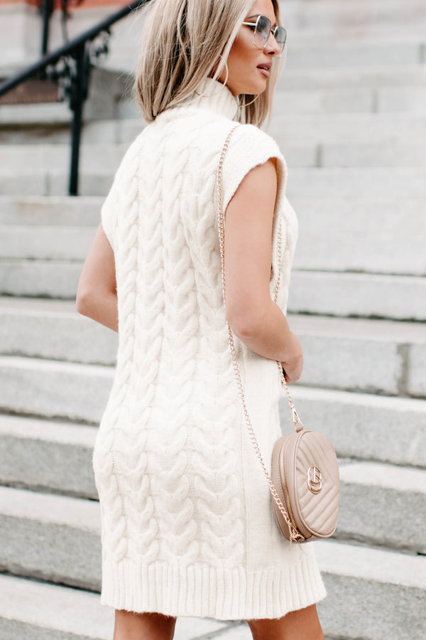 Single In Vail Sleeveless Turtle Neck Sweater Dress (Cream) - NanaMacs