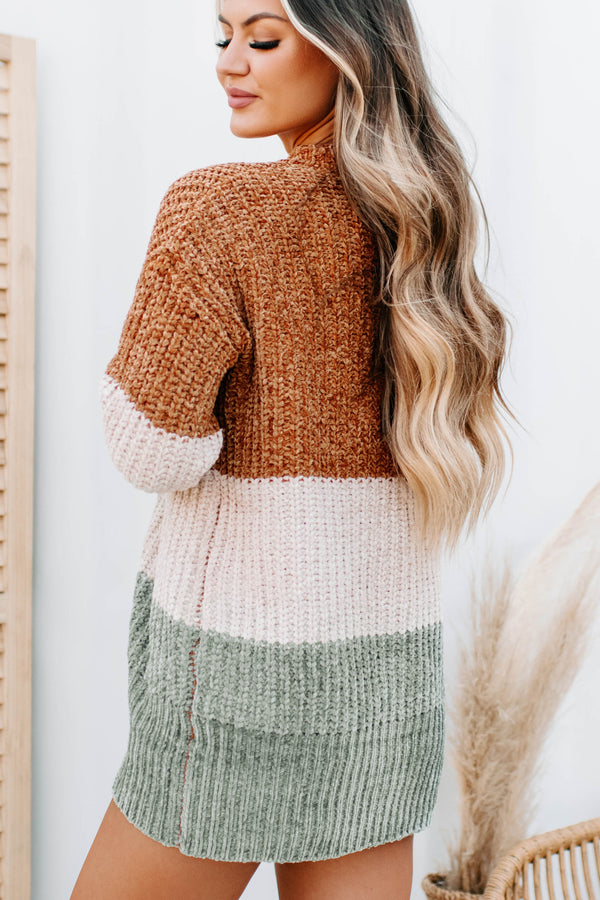 Falling Into A Pattern Chenille Colorblock Cardigan (Camel Multi) - NanaMacs