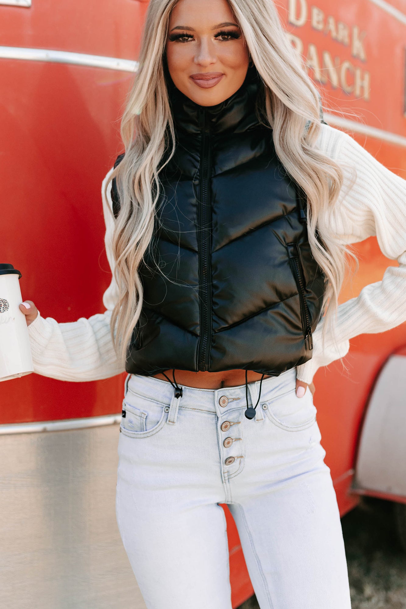 Arctic Chic Hooded Faux Leather Puffer Vest (Black) - NanaMacs
