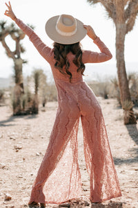 Getting Lost In The Moment Split Leg Lace Jumpsuit (Rose) - NanaMacs