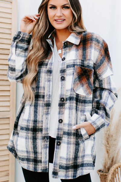 Heading North Oversized Colorblock Plaid Shacket (Camel/Rust) - NanaMacs