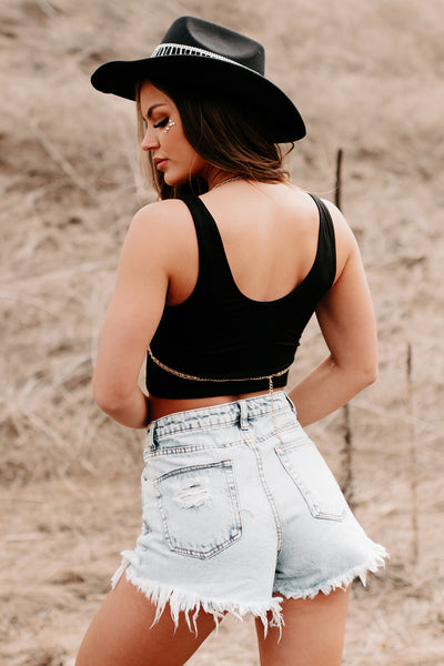 Before I Go Cropped V-Neck Tank Top (Black) - NanaMacs