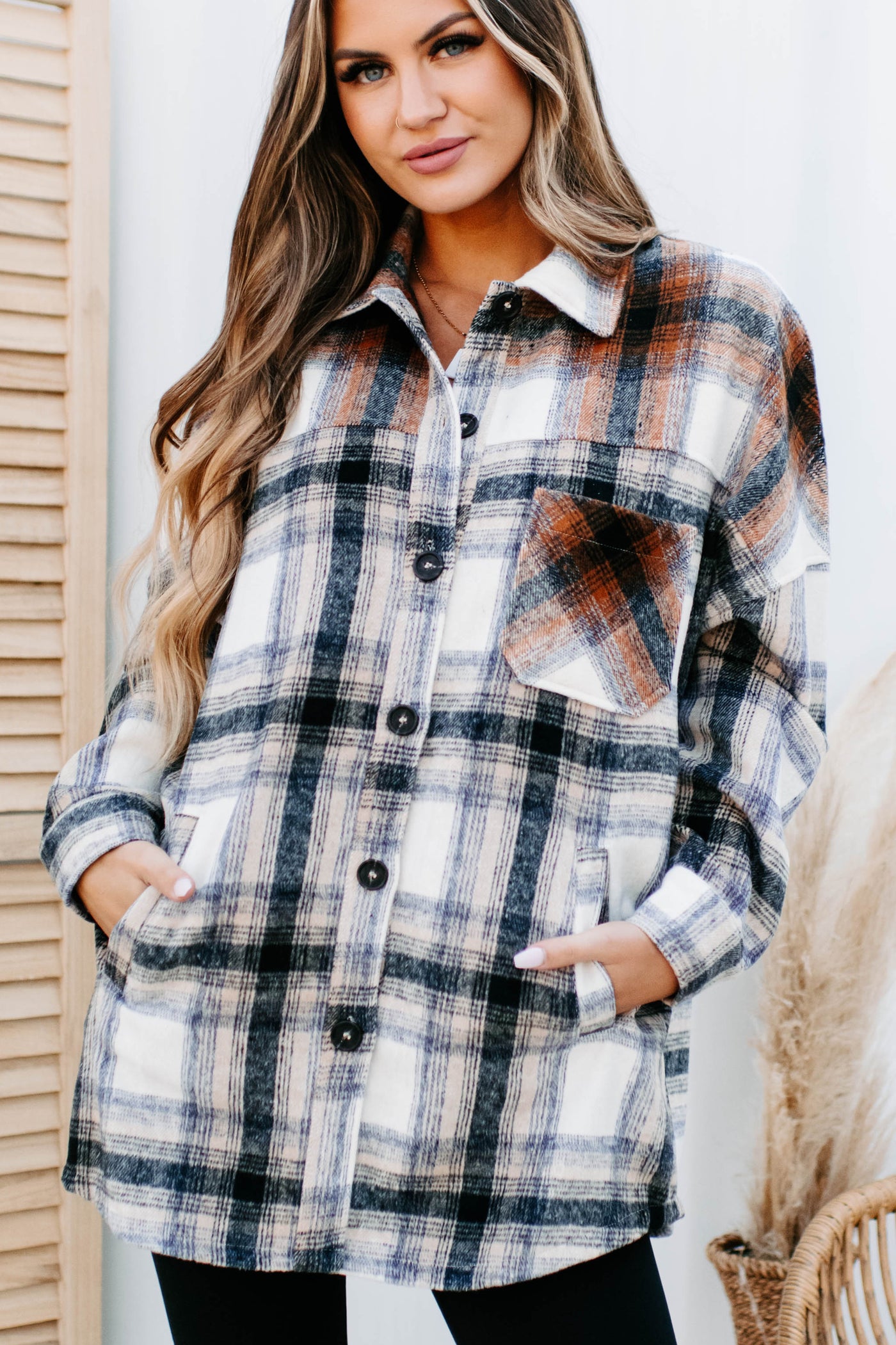 Heading North Oversized Colorblock Plaid Shacket (Camel/Rust) · NanaMacs