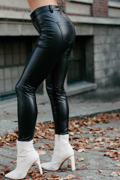 Don't Make Assumptions Rewash Mid-Rise Faux Leather Pants (Black) - NanaMacs
