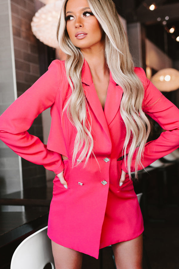 Living In My Own World Cut-Out Blazer Romper (Hot Pink) - NanaMacs