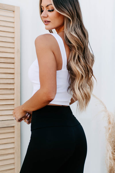Call A Truce Ribbed V-Neck Crop Tank (White) - NanaMacs