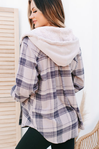 Bonfire Party Hooded Flannel Shirt (Dark Mauve) - NanaMacs