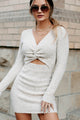 Enderra Cross Front Cut Out Sweater Dress (Tan) - NanaMacs