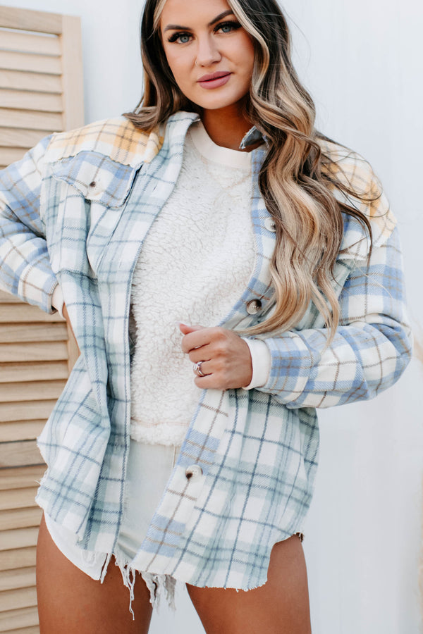 Long Drives Mixed Plaid Shacket (Sage Multi) - NanaMacs