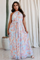 Your New Muse Printed Halter Maxi Dress (Pink/Blue) - NanaMacs