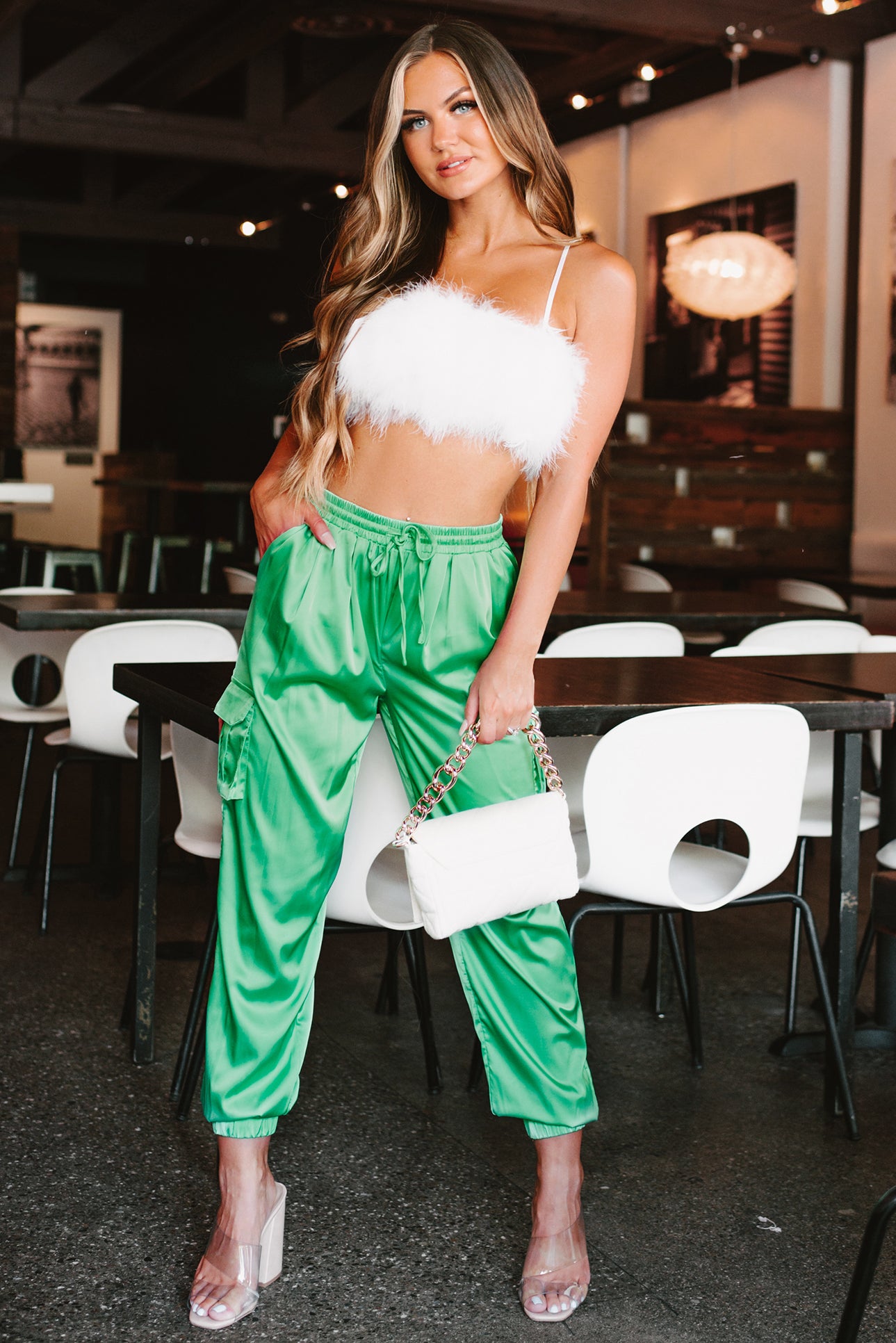 She Stands Out Satin Joggers (Kelly Green) - NanaMacs