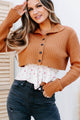 Ester Button-Up Cropped Sweater (Rust) - NanaMacs