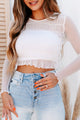 Drawing Interest Ruched Mesh Crop Top (Ivory) - NanaMacs