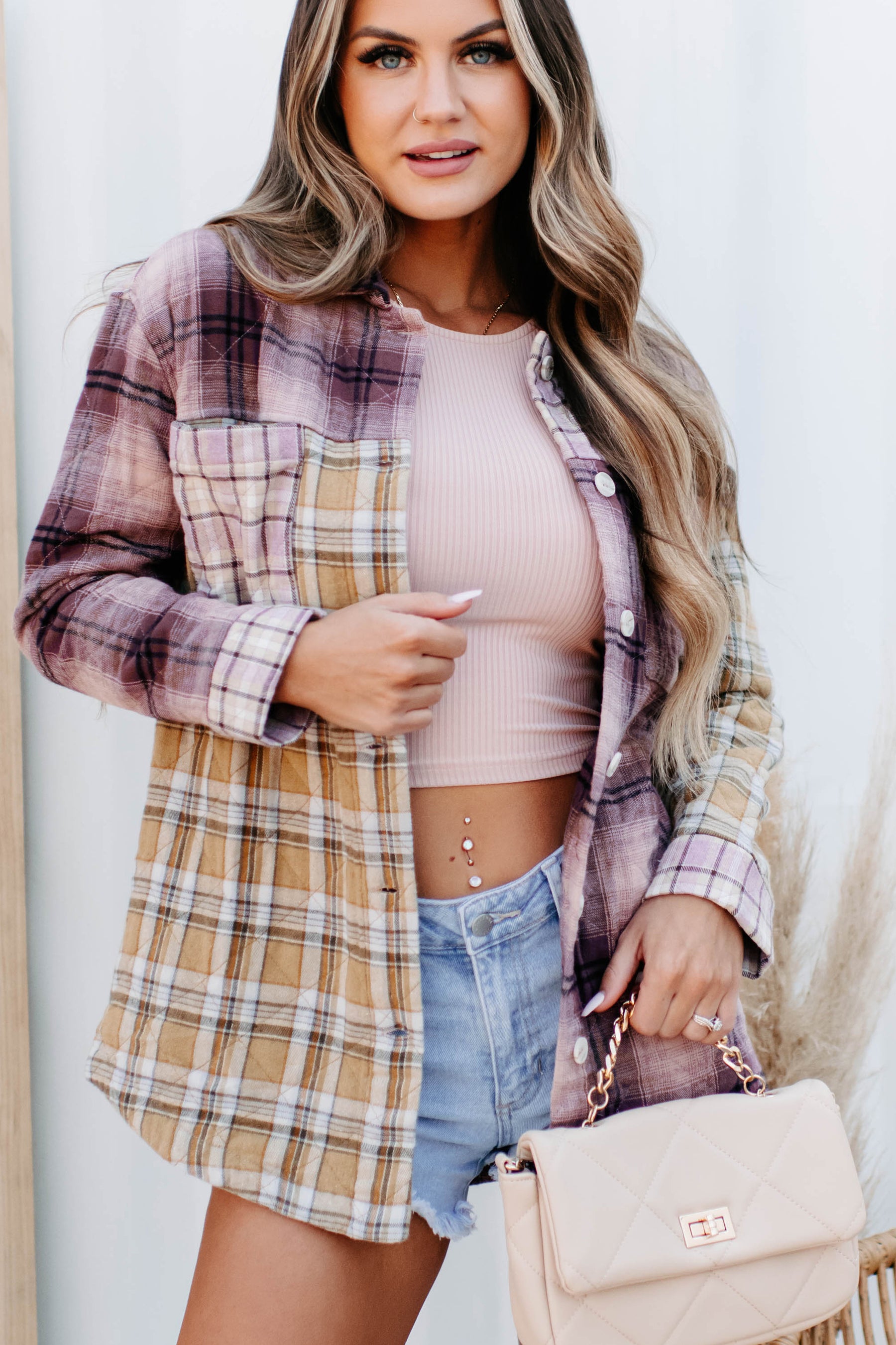 Just Up The Road Quilted Plaid Jacket (Mauve Multi) - NanaMacs