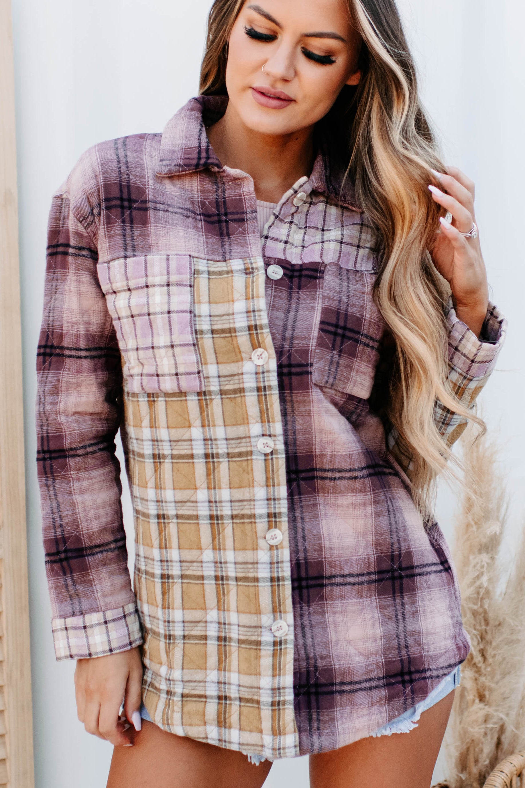 Just Up The Road Quilted Plaid Jacket (Mauve Multi) - NanaMacs