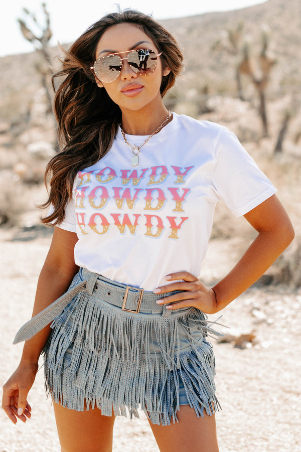 "Howdy" Graphic T-Shirt (White) - Print On Demand - NanaMacs