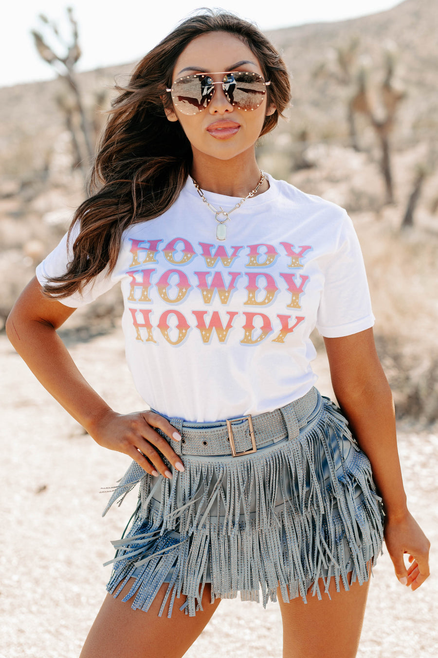 "Howdy" Graphic T-Shirt (White) - Print On Demand - NanaMacs