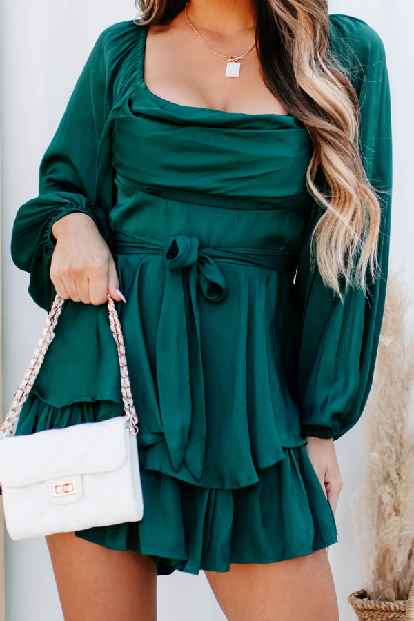 Definitely Dateable Tiered Satin Romper (Forest Green) - NanaMacs