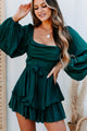Definitely Dateable Tiered Satin Romper (Forest Green) - NanaMacs