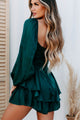 Definitely Dateable Tiered Satin Romper (Forest Green) - NanaMacs