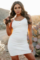 She's Unstoppable Button Detailed Ribbed Bodycon (White) - NanaMacs