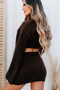 Change In The Weather Sweater Knit Crop Top & Skirt Set (Dark Chocolate) - NanaMacs