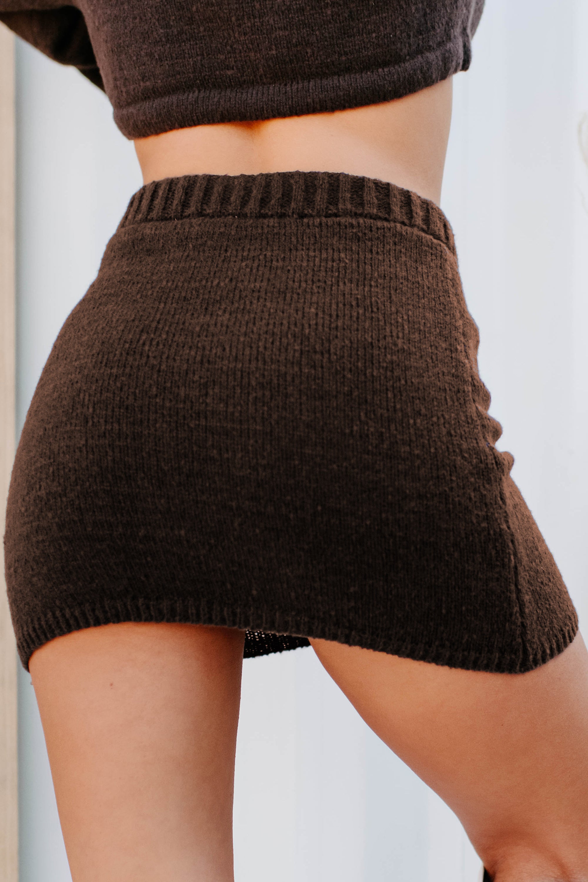 Change In The Weather Sweater Knit Crop Top & Skirt Set (Dark Chocolate) - NanaMacs