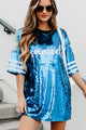 Gameday Glam Sequin T-Shirt Dress (Blue/White) - NanaMacs