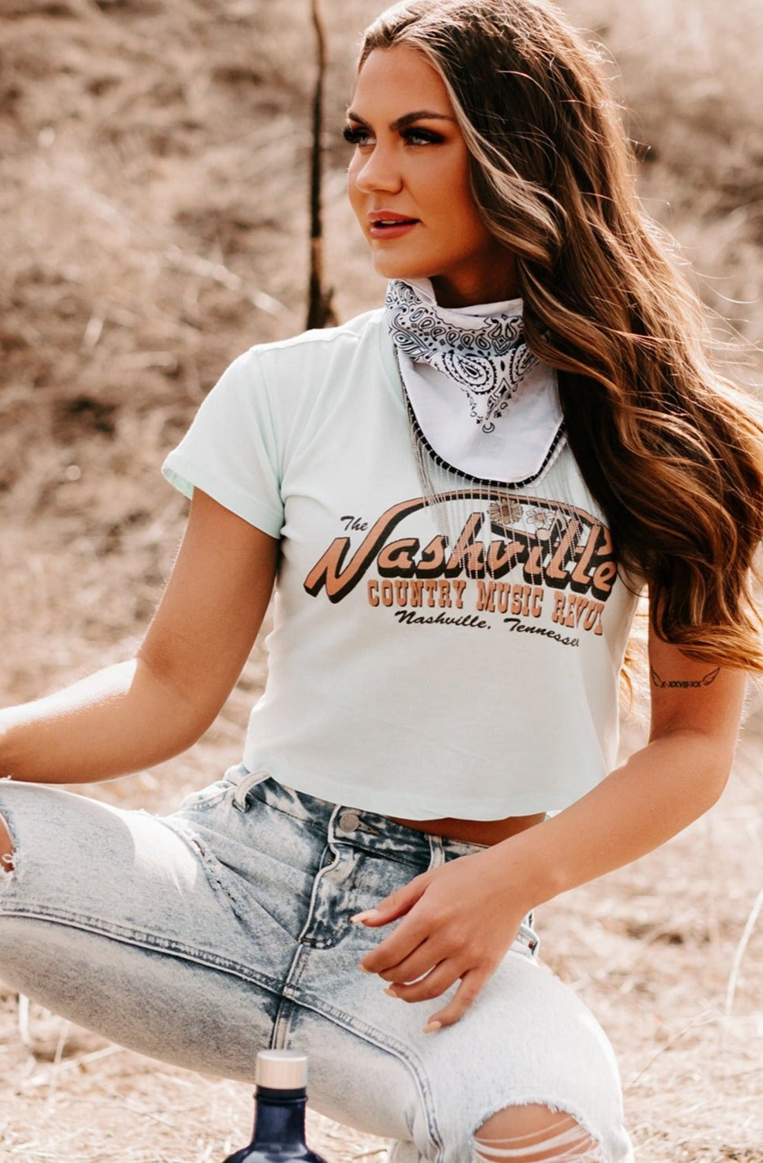 "Country Music Revue" Graphic Crop Tee (Mint Blue) - NanaMacs