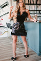 Sequin Sensation High Waisted Sequin Feather Mini Skirt (Black) - NanaMacs