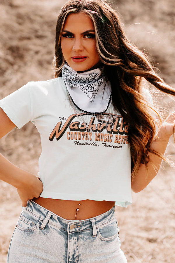 "Country Music Revue" Graphic Crop Tee (Mint Blue) - NanaMacs