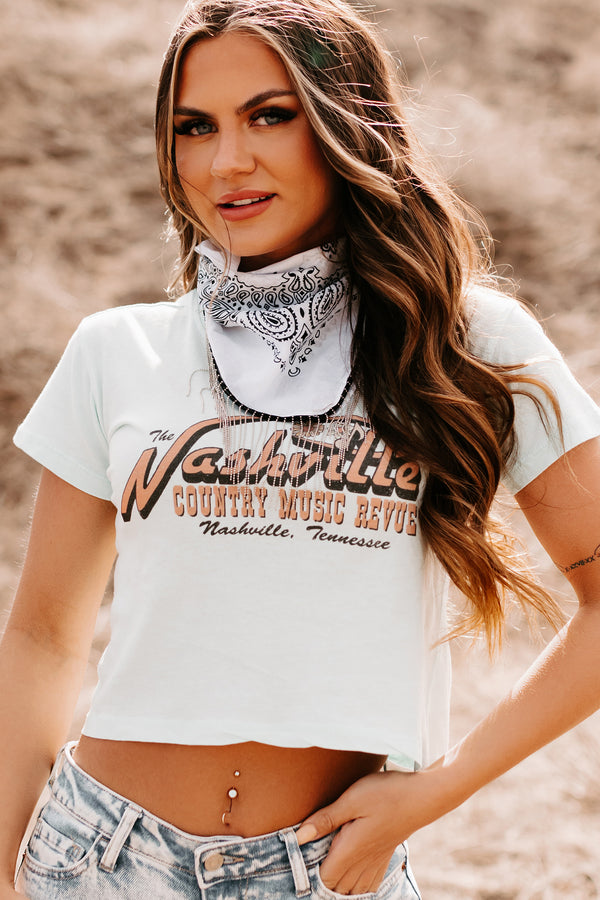 "Country Music Revue" Graphic Crop Tee (Mint Blue) - NanaMacs